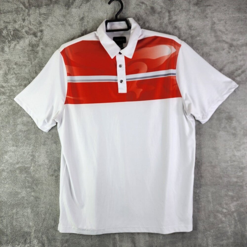 Mens Chase 54 Golf White and Red Short Sleeve Polo Shirt Size L Large